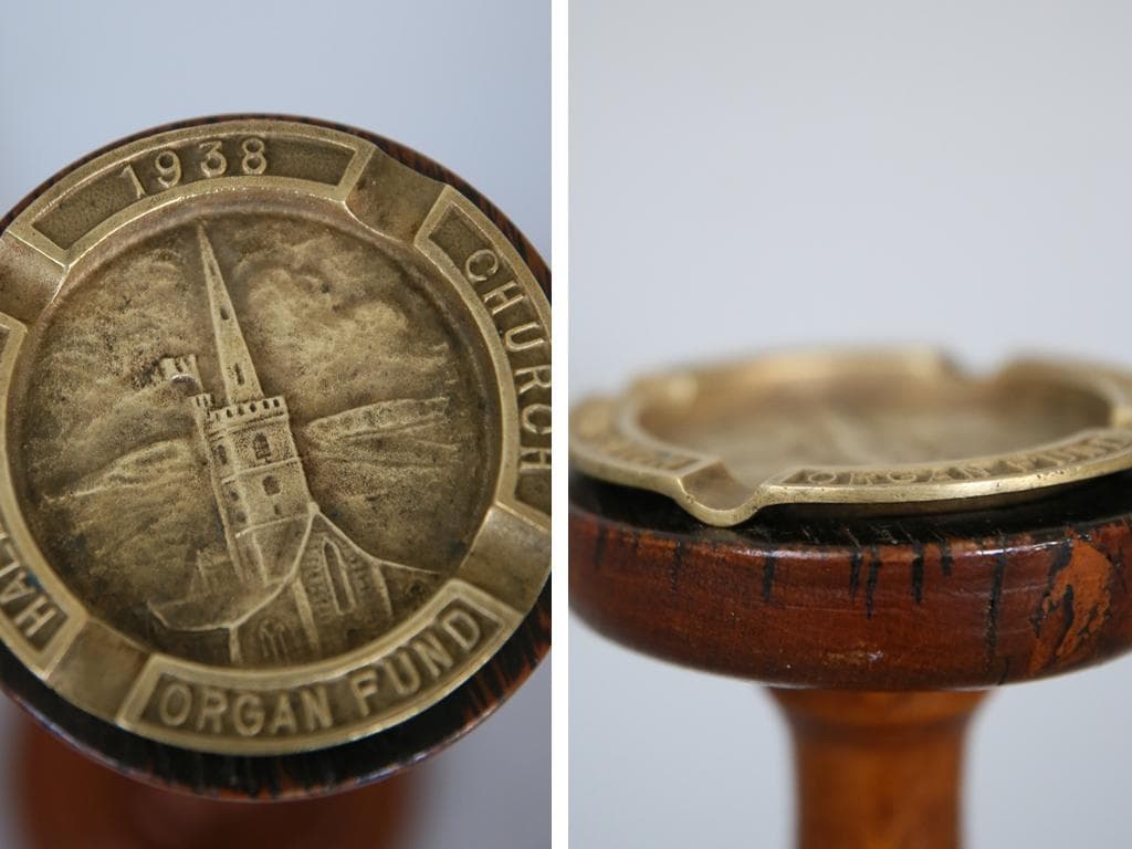 英国アンティーク木製スモーカーズスタンド/灰皿アシュトレイ/タバコ(92-201