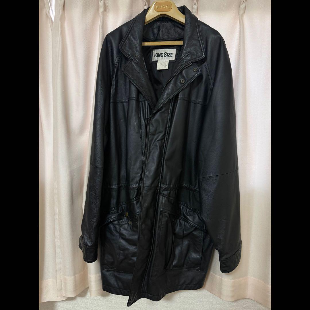 KING SIZE ブラック レザージャケット　コート　古着　vintage