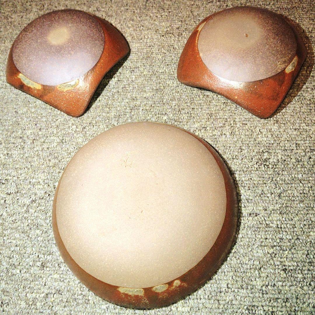 未使用 沖縄やちむん 【工房:ei-bow】 北川 稔:作 丸皿・角小皿