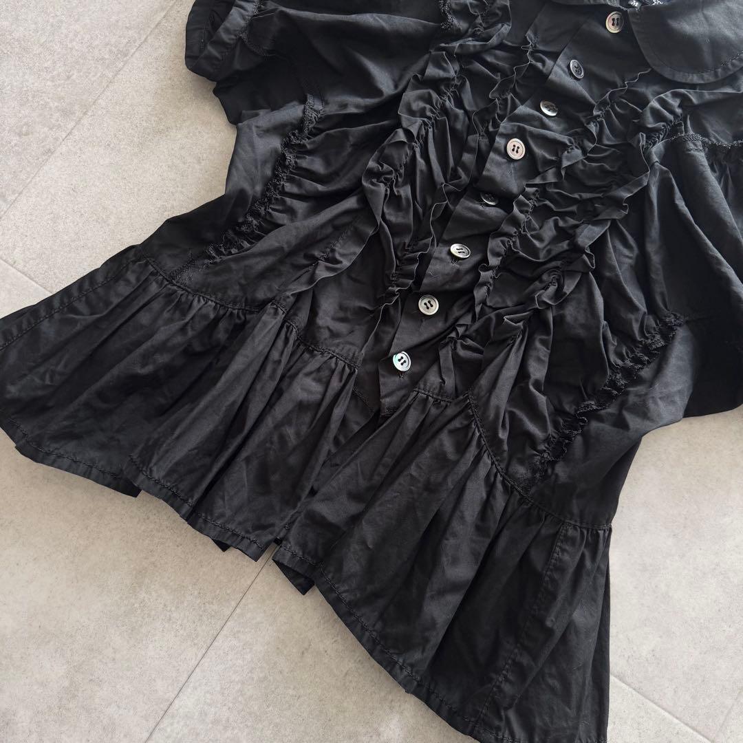 トリココムデギャルソン　フリルシャツ　丸襟　シェルボタン　縮絨　AD2015　黒