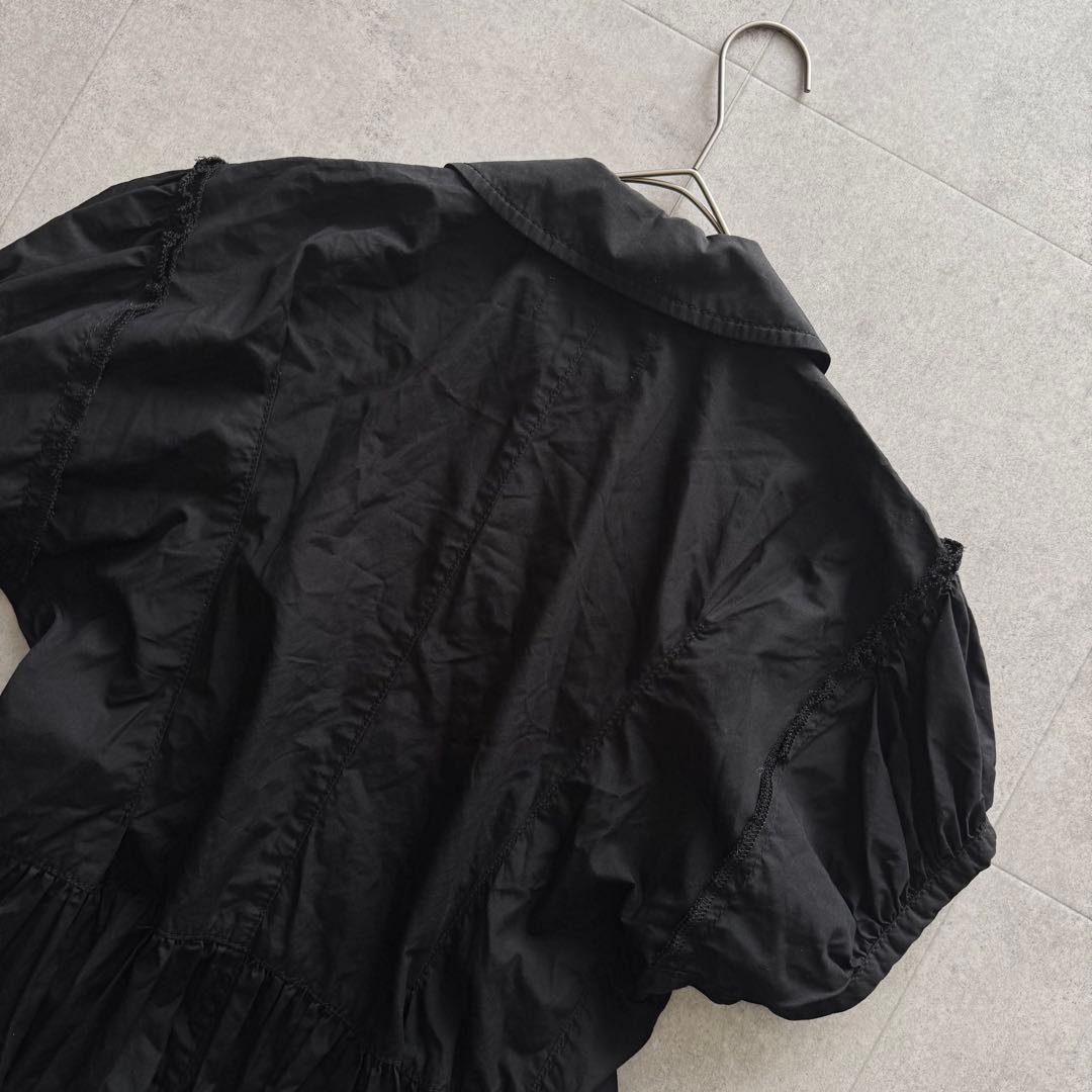 トリココムデギャルソン　フリルシャツ　丸襟　シェルボタン　縮絨　AD2015　黒