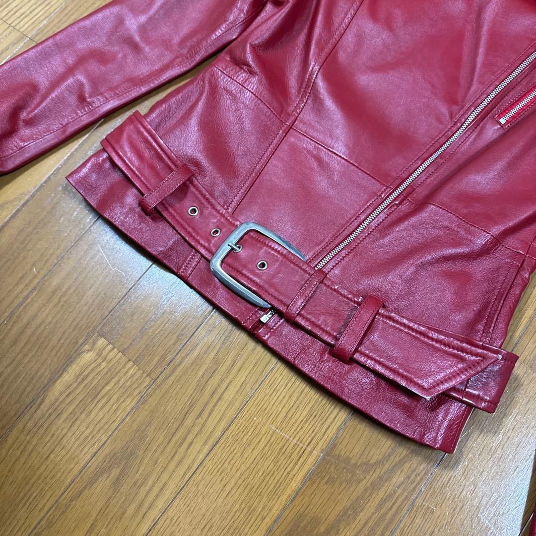 ライダースレザージャケット レディース　Mサイズ 赤色　美品！