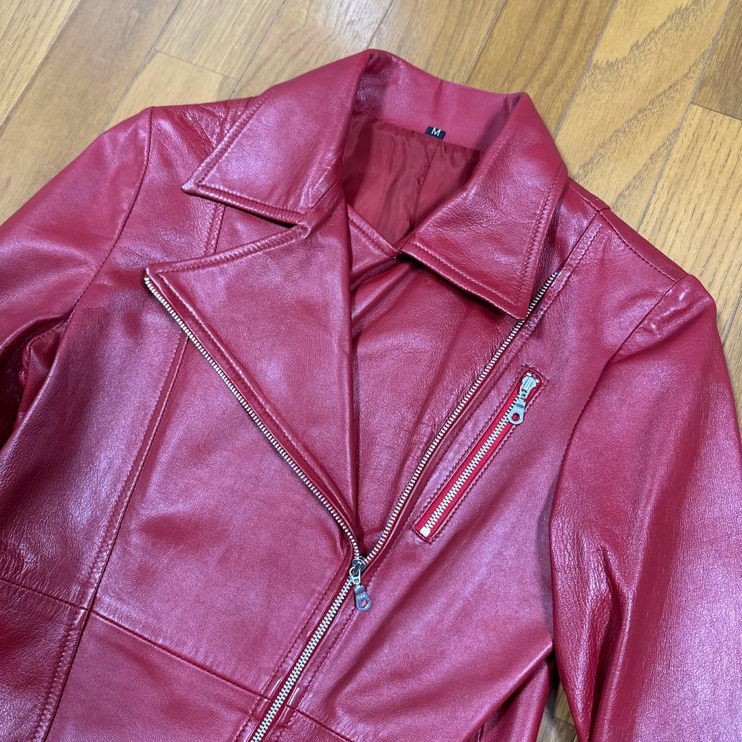 ライダースレザージャケット レディース　Mサイズ 赤色　美品！