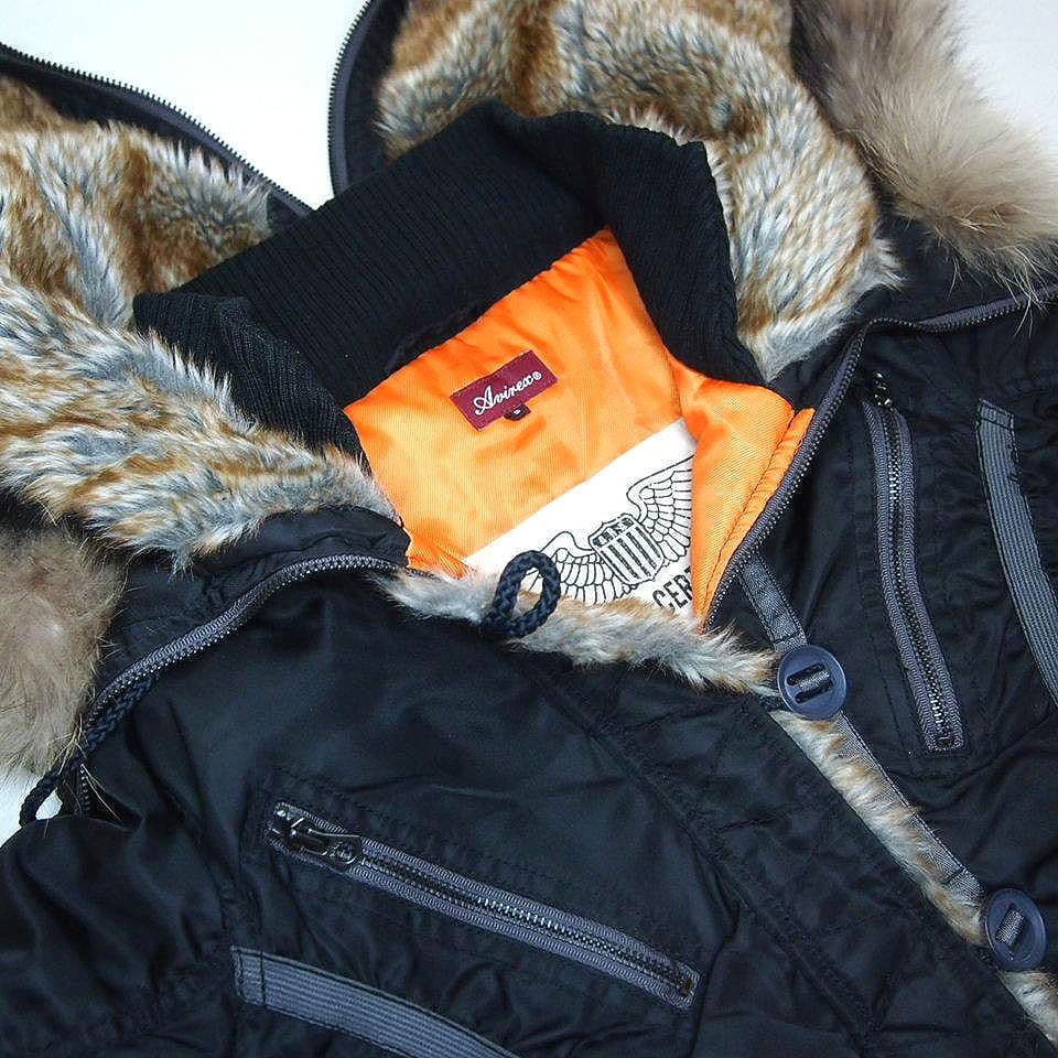 AVIREX　ラクーンファー　N2-B　中綿　短丈　フライトジャケット　ブラック