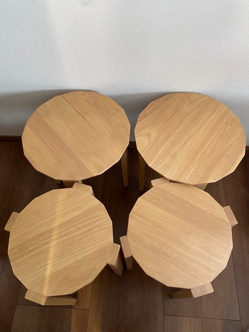【訳あり品】サイドテーブル　スツール 天然木 4脚セット 完成品　ナチュラル