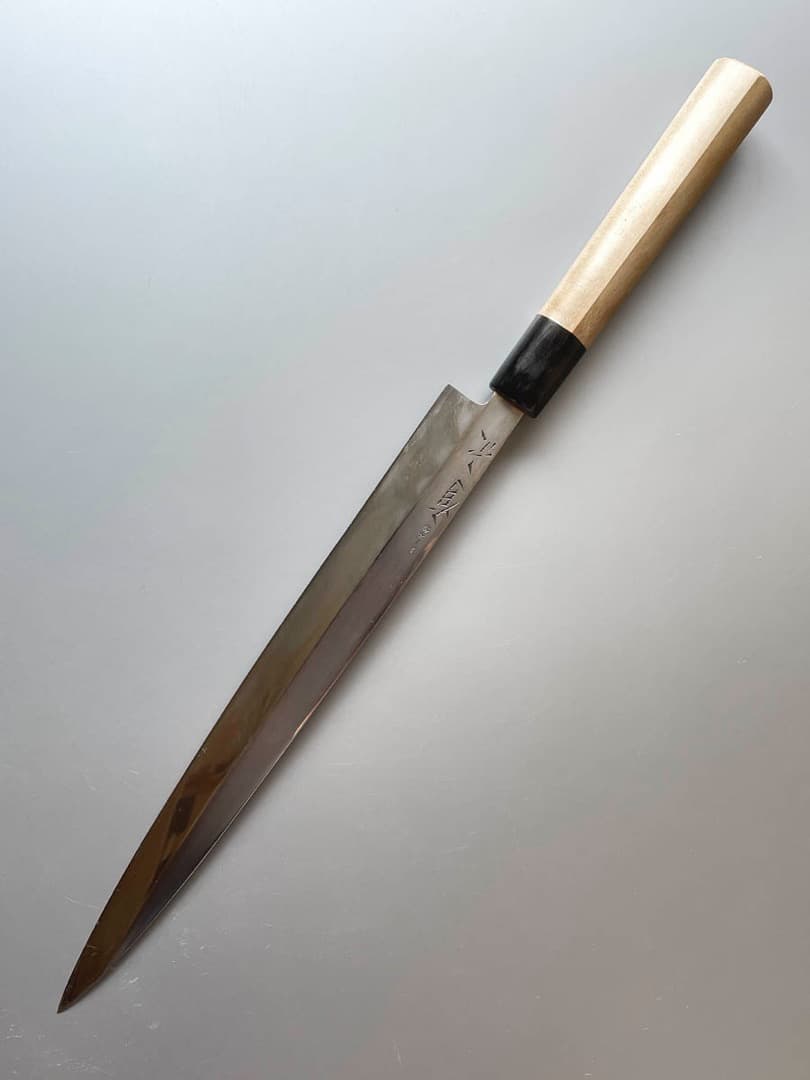 京都 有次 本焼 柳刃包丁 尺寸（30cm） 鞘付き 新品水牛柄