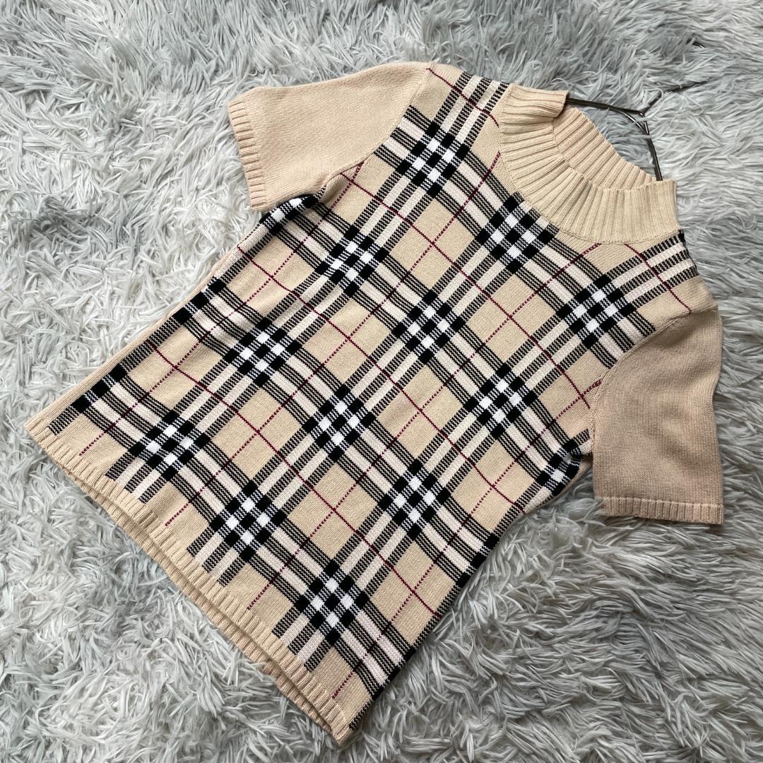 大人可愛い バーバリーロンドン ノバチェック半袖ニット ベージュ サイズS-M