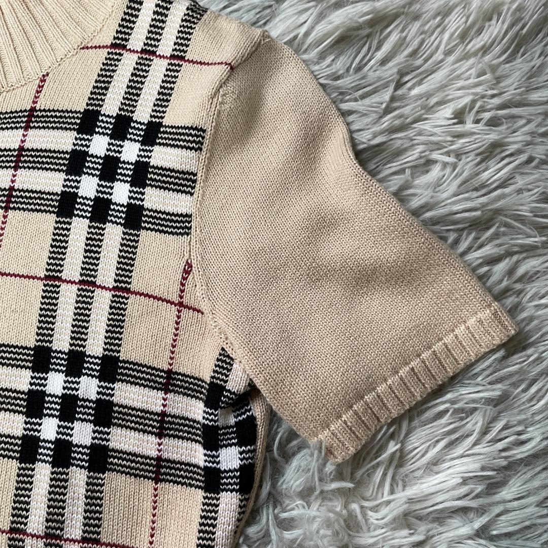 大人可愛い バーバリーロンドン ノバチェック半袖ニット ベージュ サイズS-M