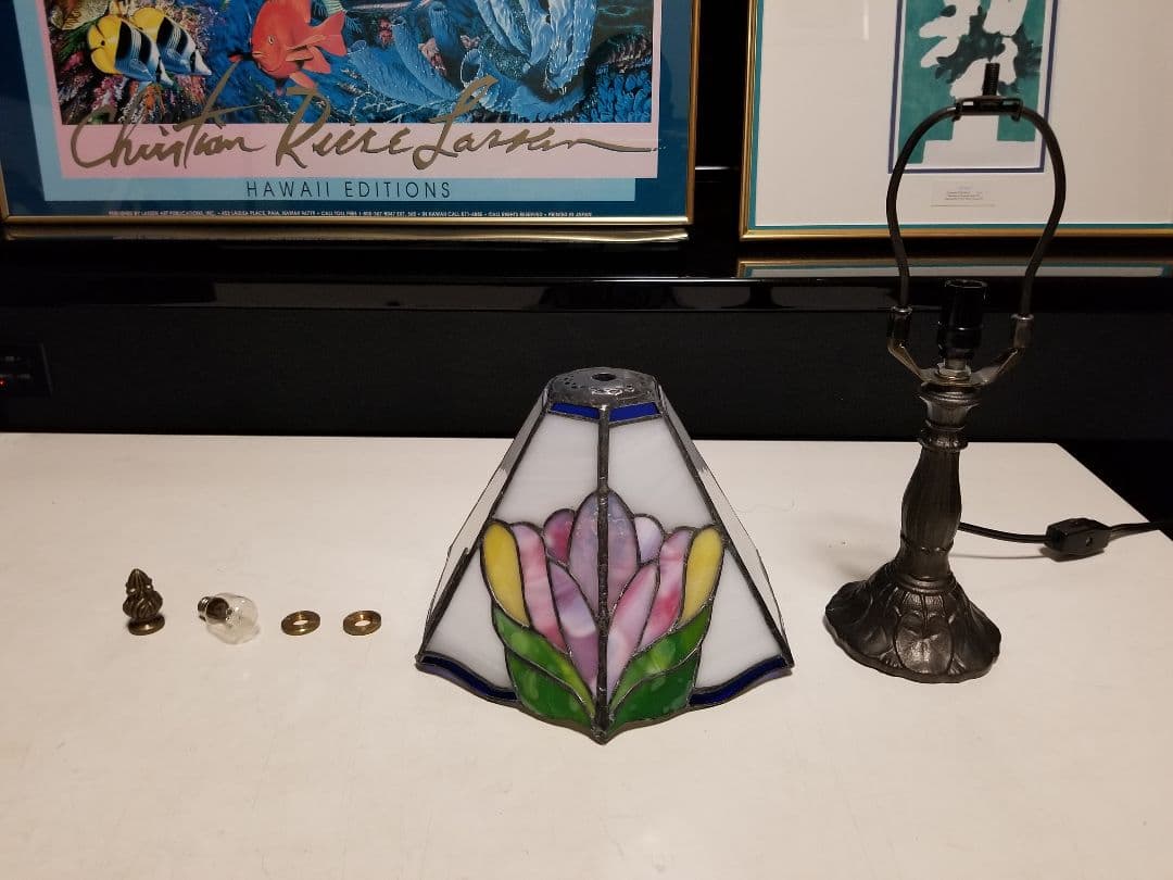 ヴィンテージ　フレンチ　プレート　抽象　花柄　フラワー　ステンドグラス　ランプ