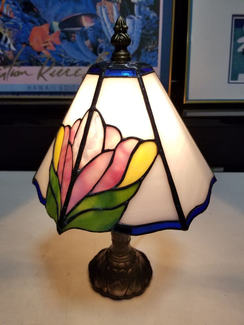 ヴィンテージ　フレンチ　プレート　抽象　花柄　フラワー　ステンドグラス　ランプ