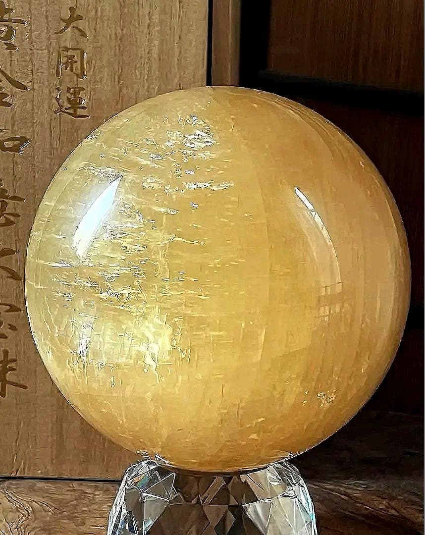 古水晶 特大 黄金如意大宝珠 5.4㎏ 共箱 台座 特別価格