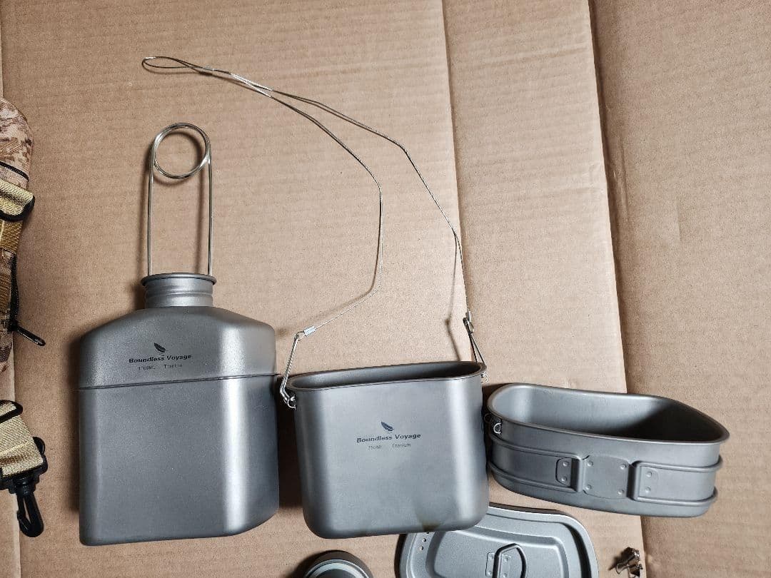 中古 チタン キャンティーン 鍋 水筒 クッカー カップ 焚き火 キャンプ