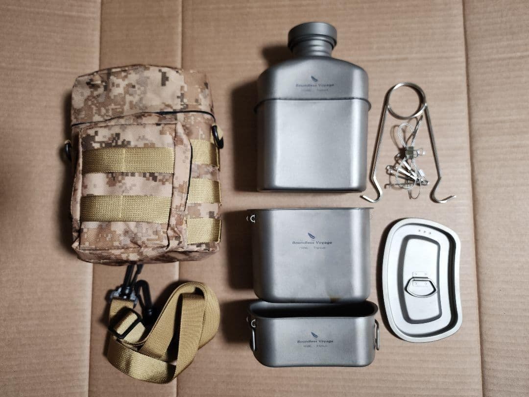 中古 チタン キャンティーン 鍋 水筒 クッカー カップ 焚き火 キャンプ