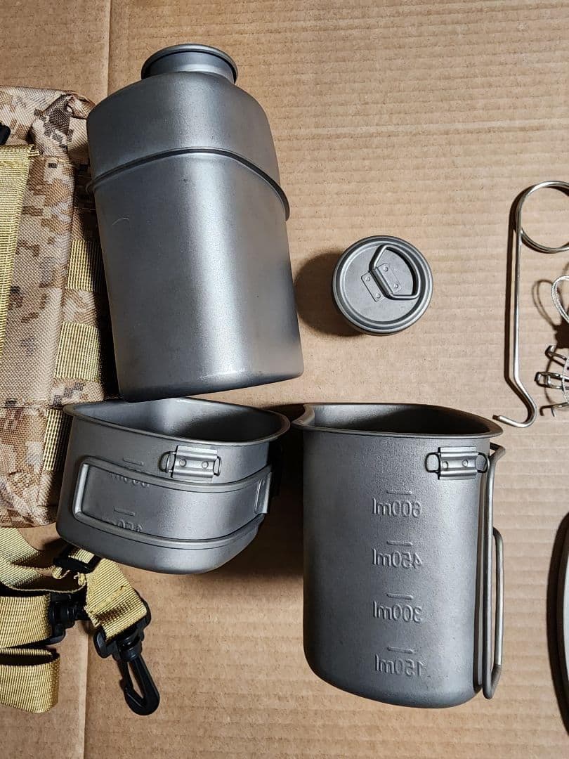 中古 チタン キャンティーン 鍋 水筒 クッカー カップ 焚き火 キャンプ