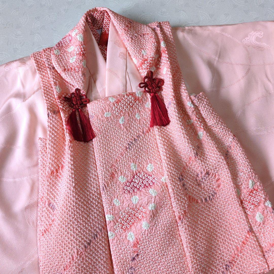 七五三３歳着物と正絹総絞りの被布(袖無し肌襦袢付き）パステルカラー