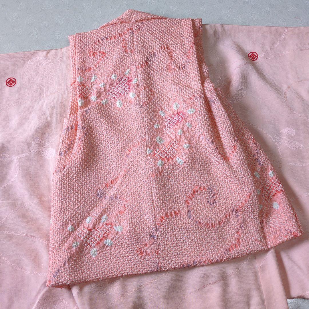 七五三３歳着物と正絹総絞りの被布(袖無し肌襦袢付き）パステルカラー