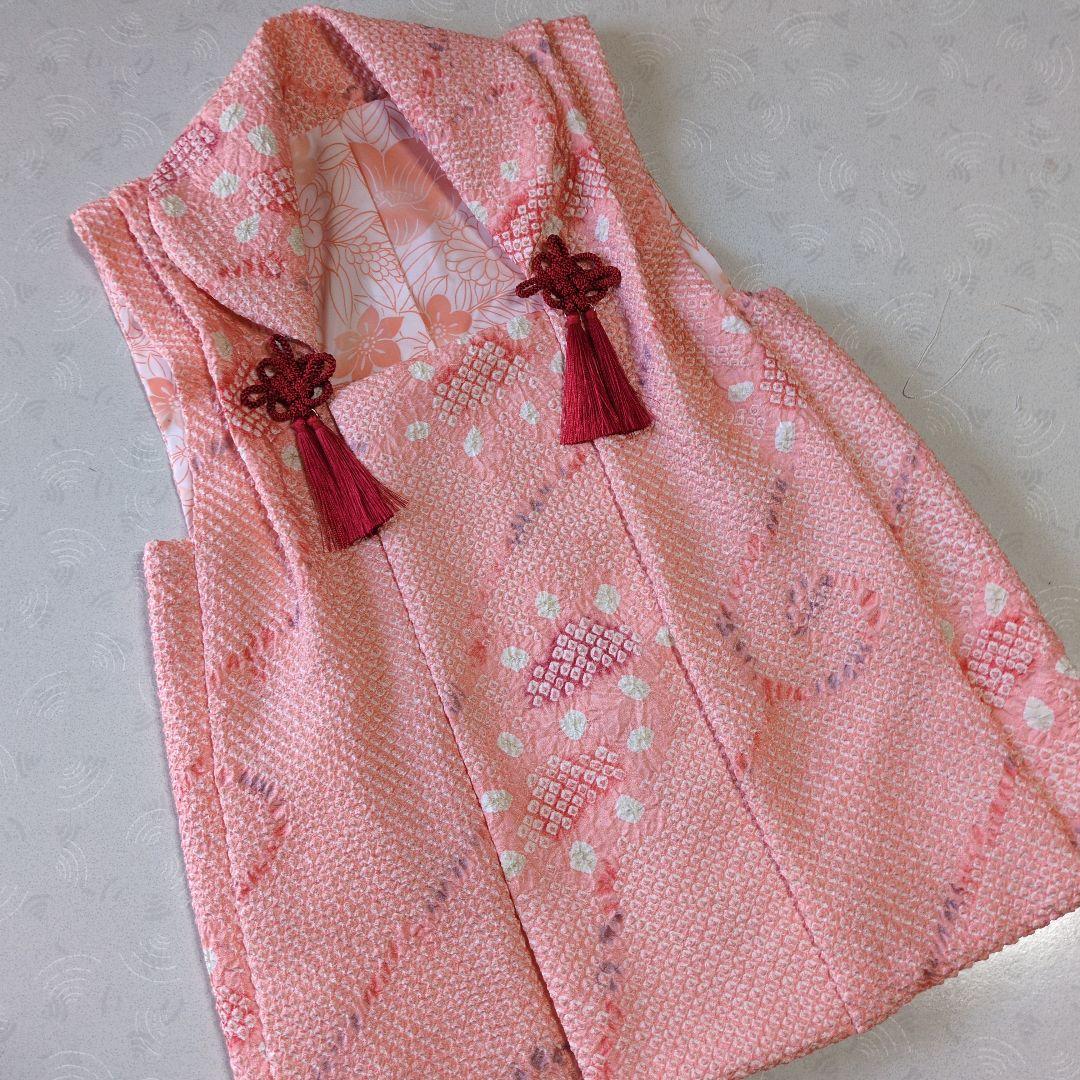 七五三３歳着物と正絹総絞りの被布(袖無し肌襦袢付き）パステルカラー