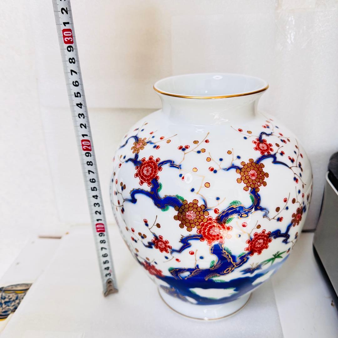 【極美品】深川製磁　宮内庁御用達　 大型花瓶 瑠璃梅図 金彩 壺 稀少品　老舗