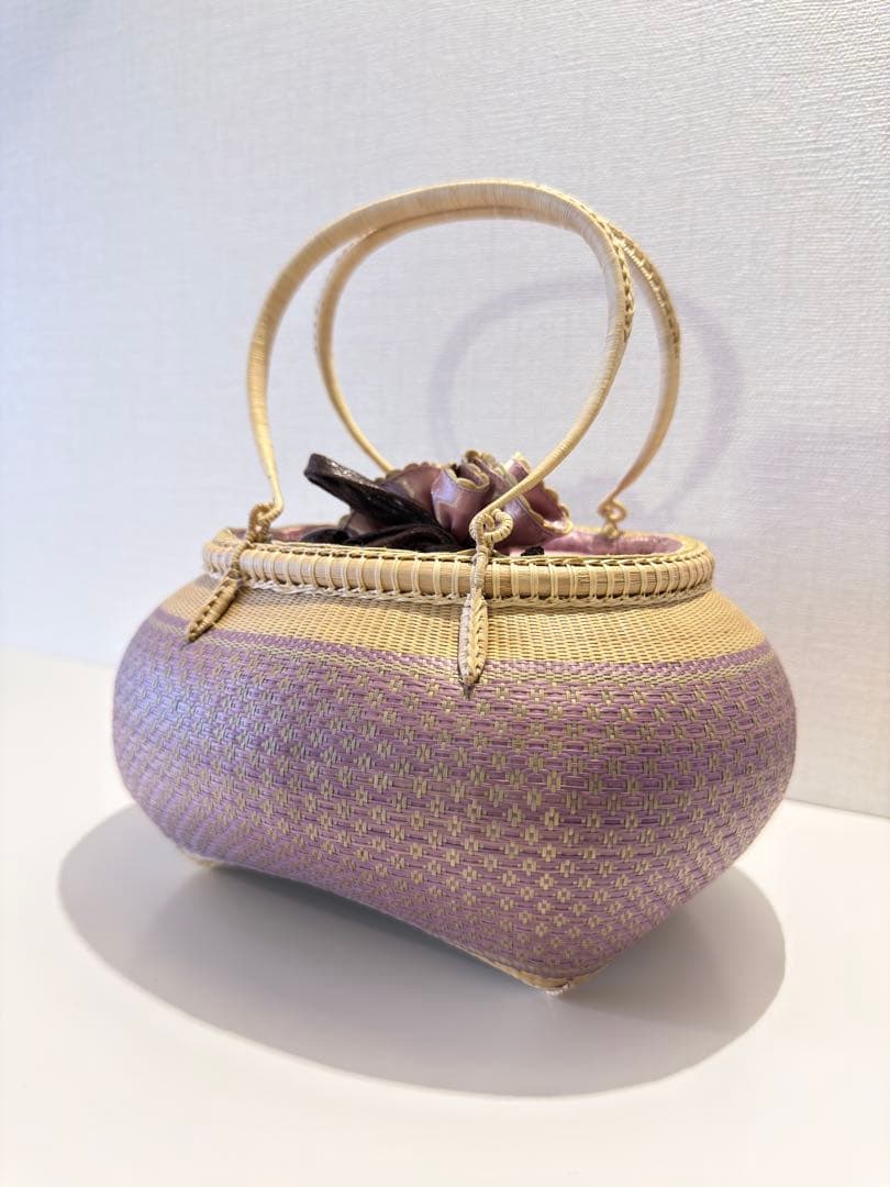 新品　桃色　春　プラニー工房　タイ王室御用達　竹　かごバック
