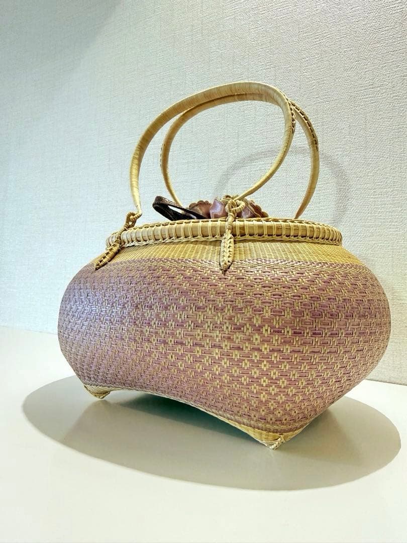 新品　桃色　春　プラニー工房　タイ王室御用達　竹　かごバック