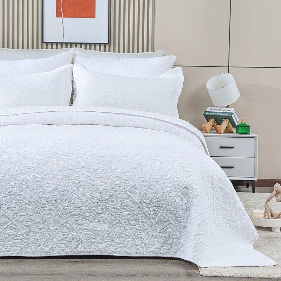 キルトベッドカバー3点セット綿マルチカバー キルティング 164白
