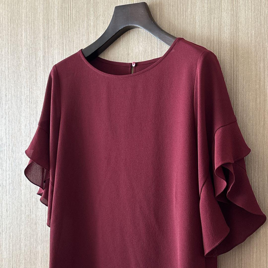 【389】アナイ　ジョーゼット袖フリルブラウス　えんじ　38 B