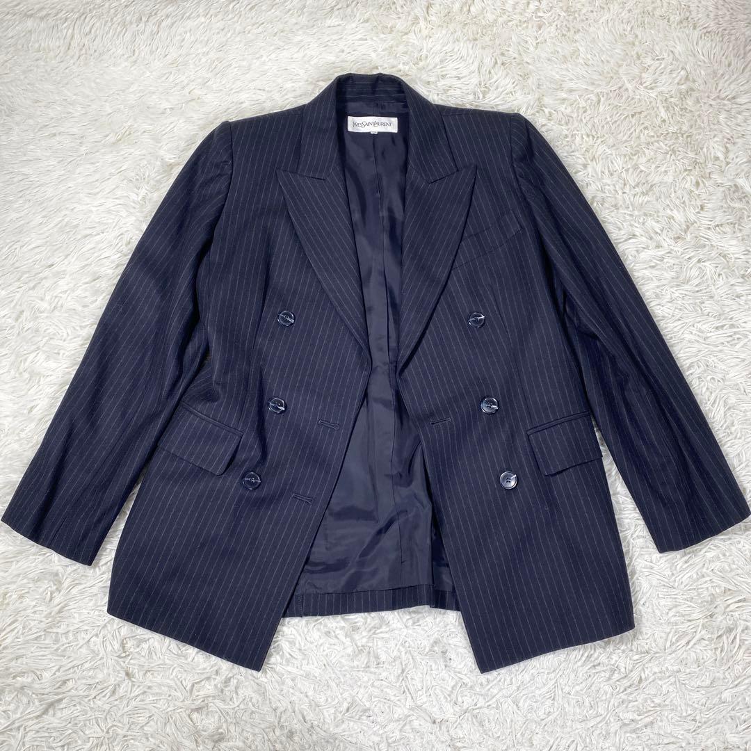 イヴサンローラン　ダブルジャケット　ネイビー　ストライプ　サイズ36(S)