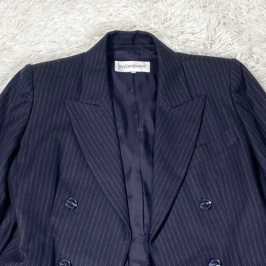 イヴサンローラン　ダブルジャケット　ネイビー　ストライプ　サイズ36(S)