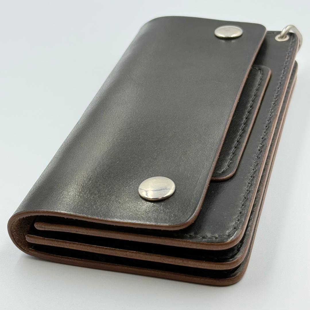 トラッカーウォレット(ブラック)タロンジッパー　サドルレザー　真鍮ニッケル