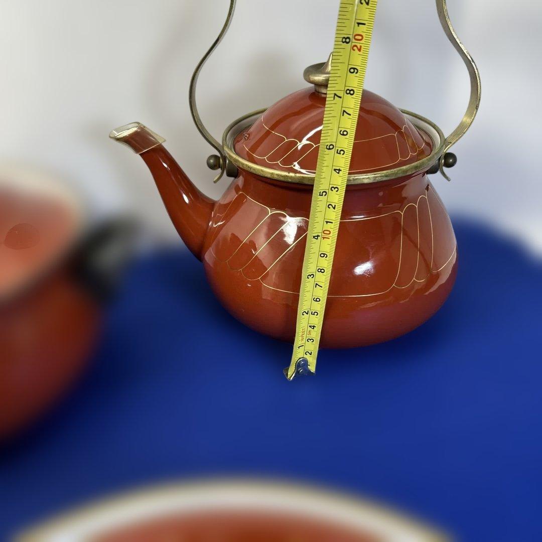 赤いセラミック鍋セット 2鍋1ケトル ヴィンテージの鍋