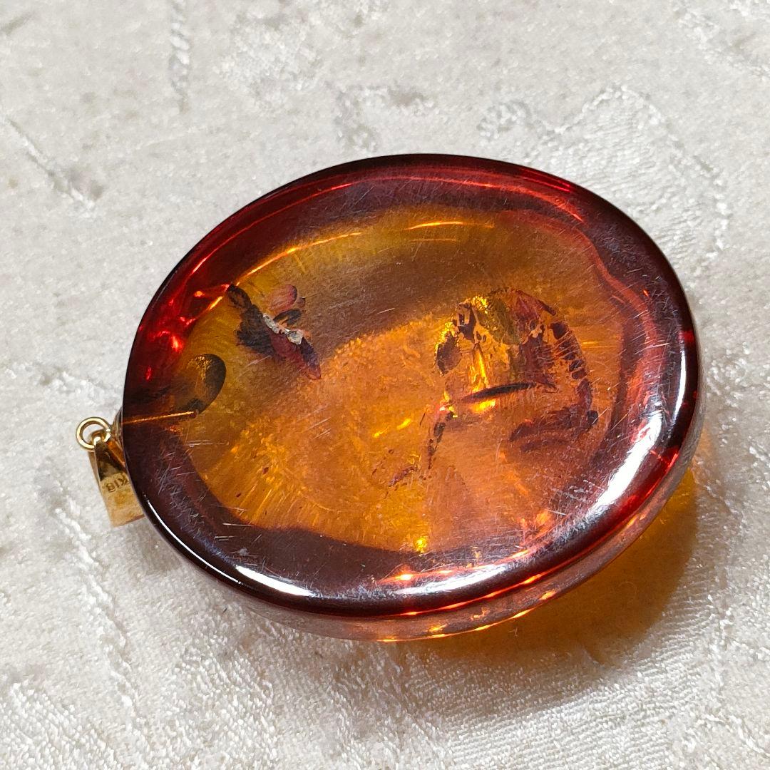 2X30　Amber　琥珀　K18金　ペンダントトップ