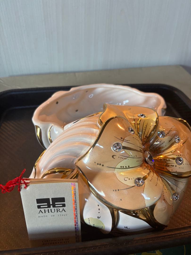 AHURA 花形陶器ボウル スワロスキー