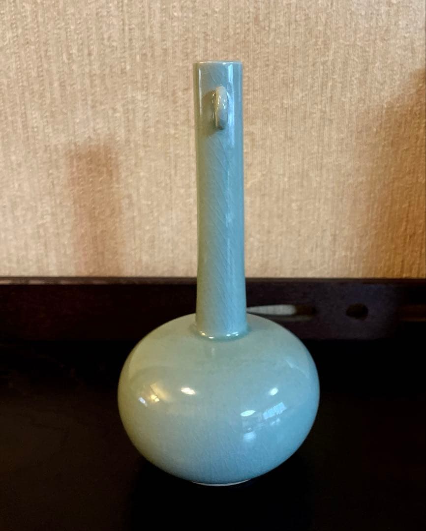 高麗青磁　輪耳付き花瓶 木箱付き