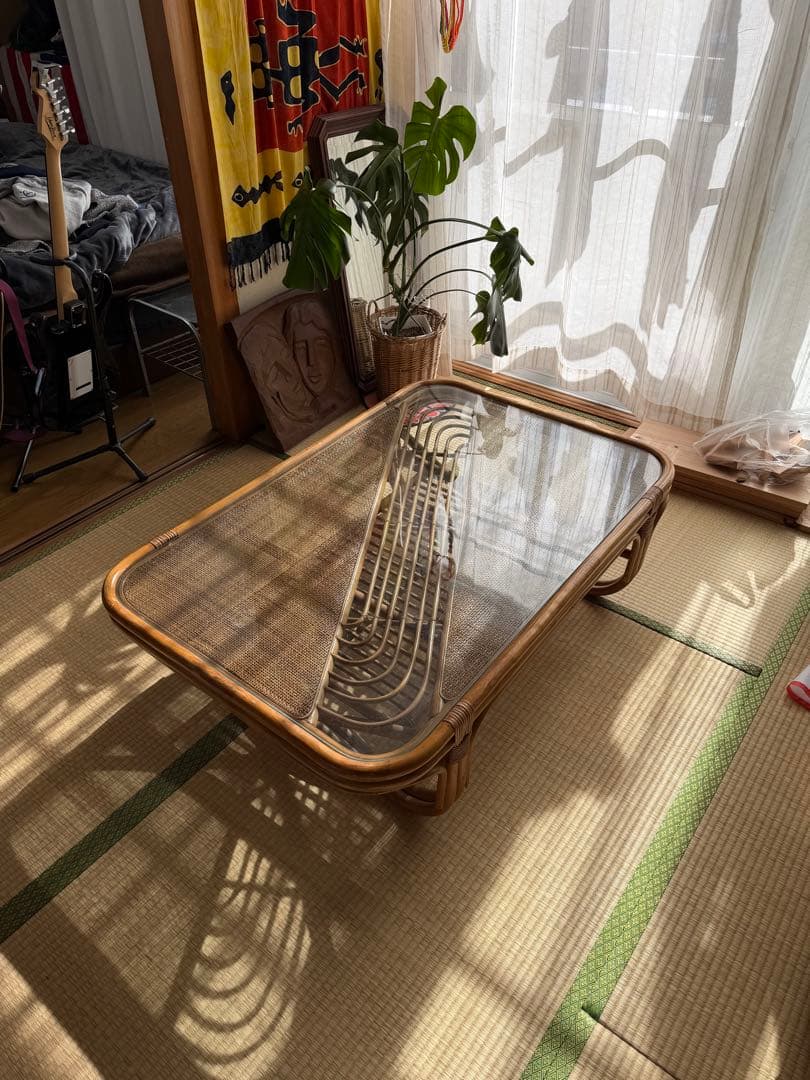 70s 80s ラタン テーブル 机 vintage