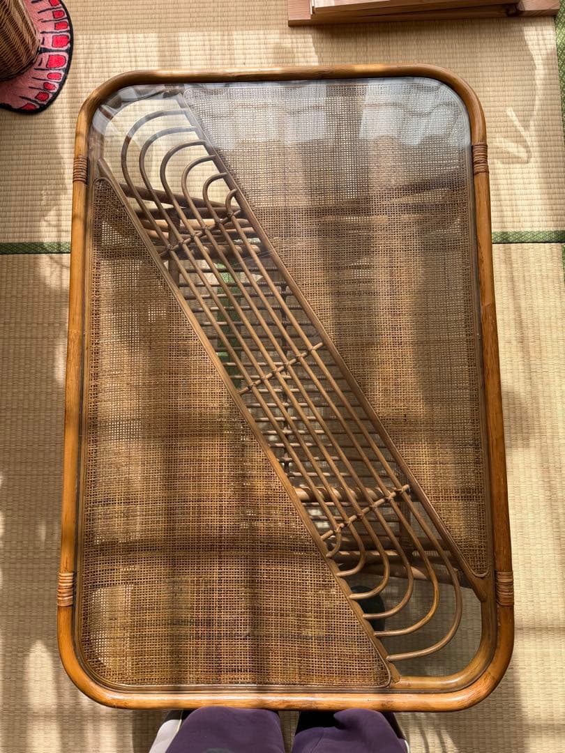 70s 80s ラタン テーブル 机 vintage