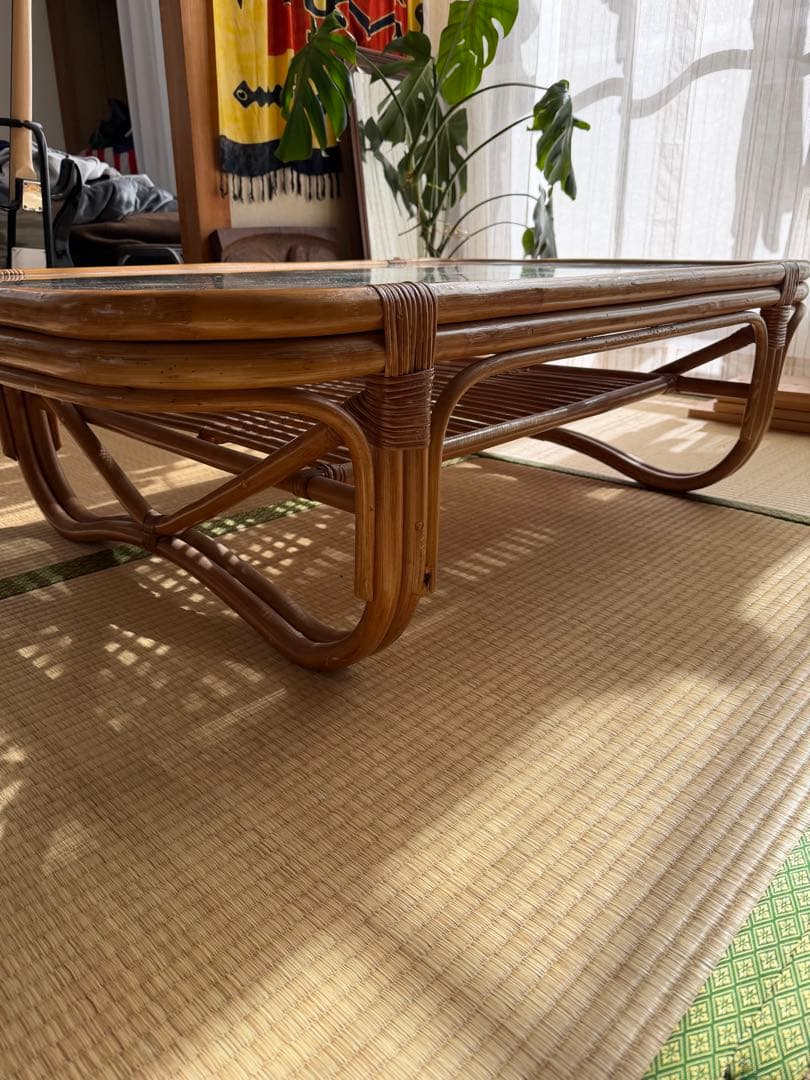70s 80s ラタン テーブル 机 vintage