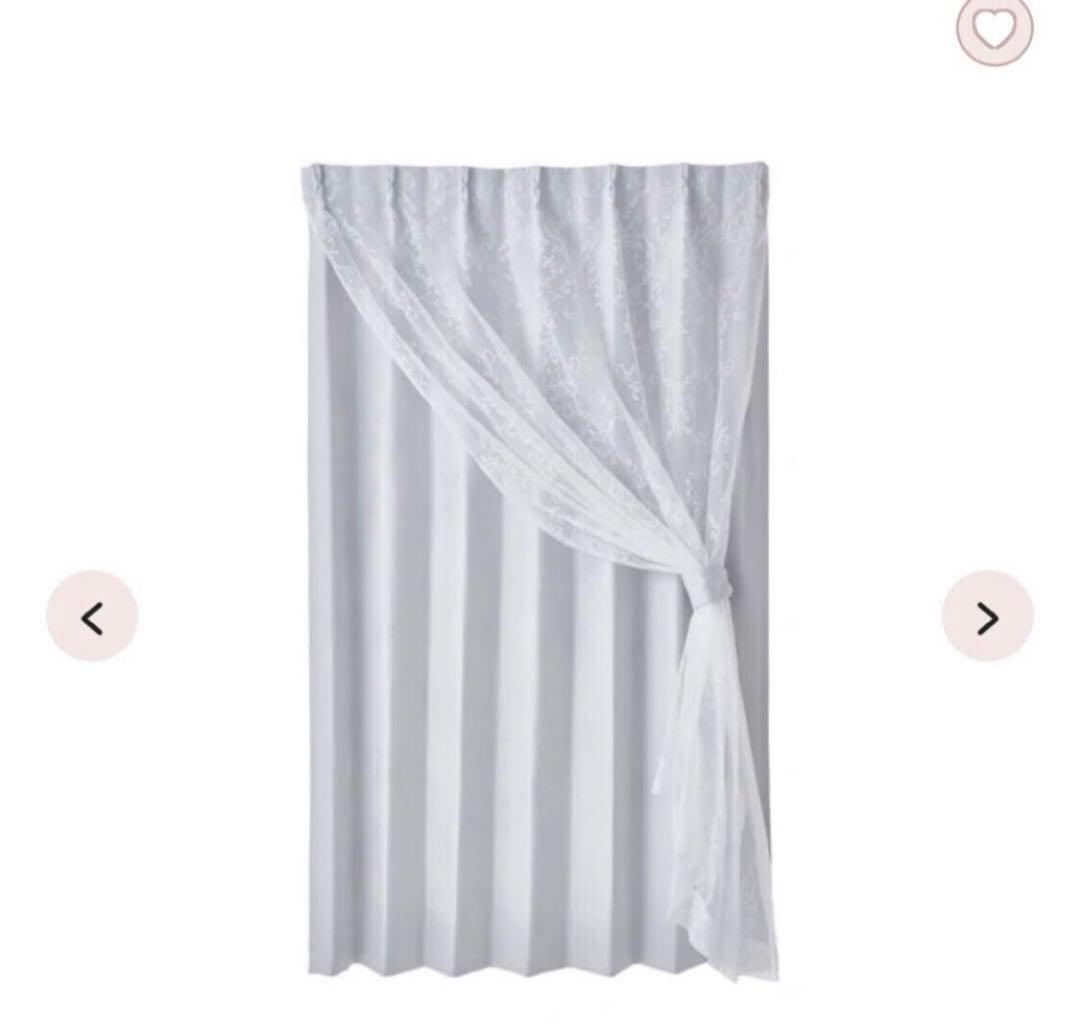 ホワイト・ダークグレー レース付きカーテン