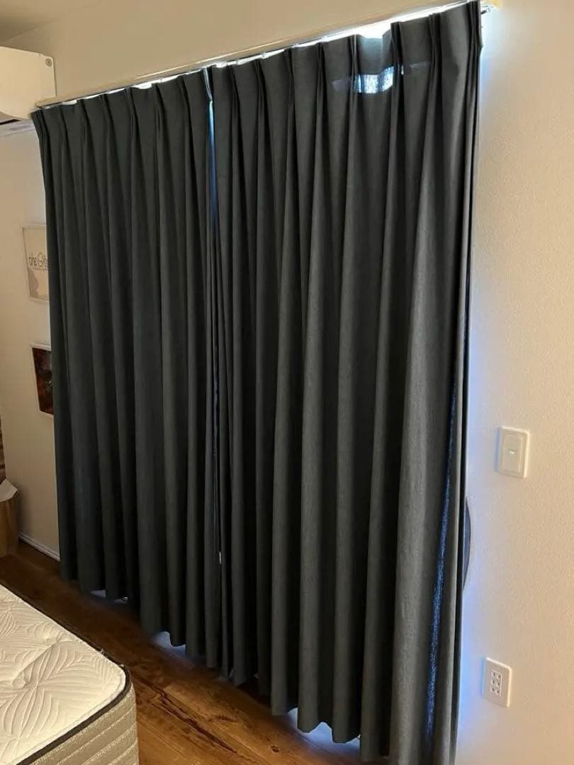 IDEE オーダーカーテン 麻製 リネン製 ネイビー　125×200cm 2枚組