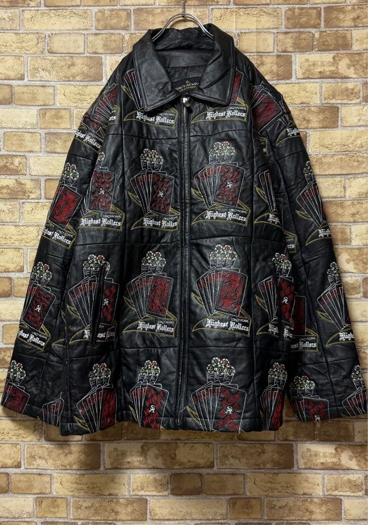 ステイシーアダムス　ハイエストローラーズジャケット　レザー　総刺繍　黒　2XL