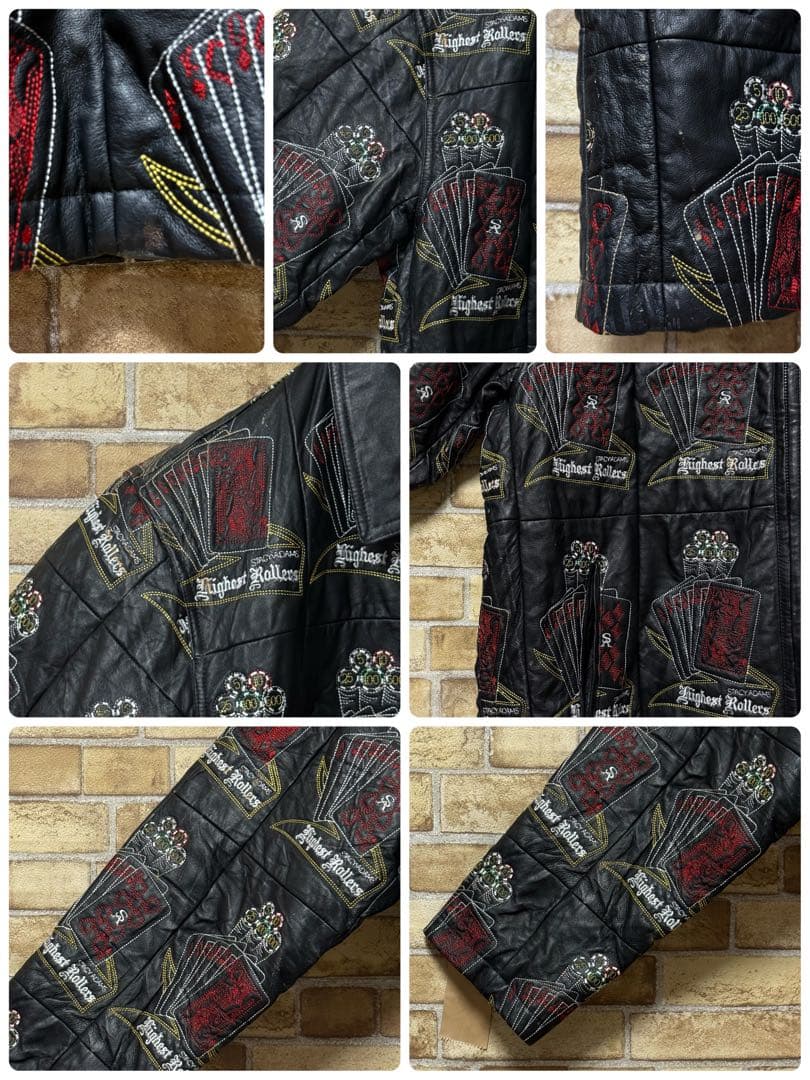 ステイシーアダムス　ハイエストローラーズジャケット　レザー　総刺繍　黒　2XL