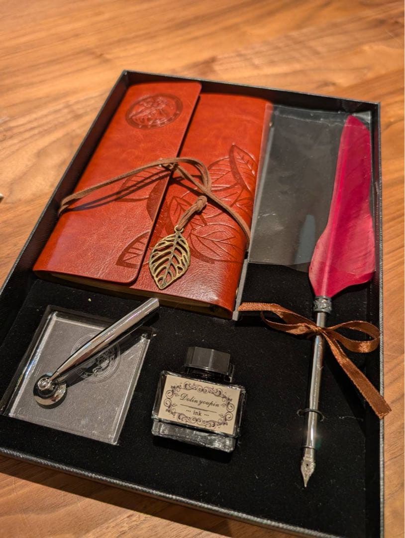 羽ペン 羽ペンセット インク　レッド