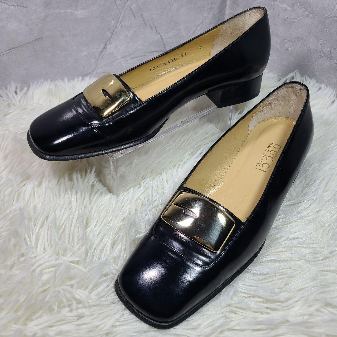 【GUCCI】ゴールド金具　スクエアトゥパンプス　ブラック