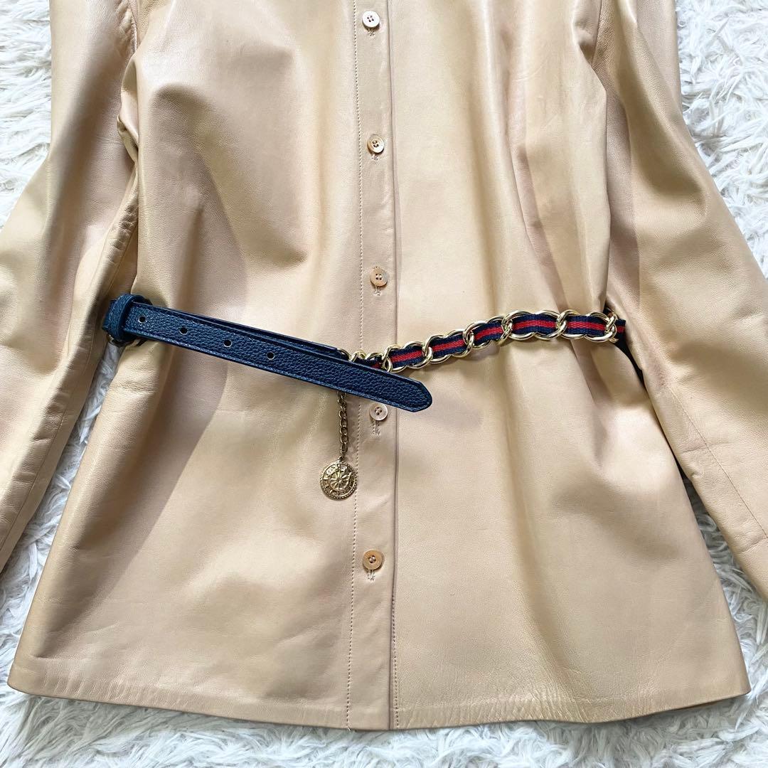 極美品■グッチ　ラムレザー　羊革　シャツ風ジャケット　羽織り　ベージュ　40