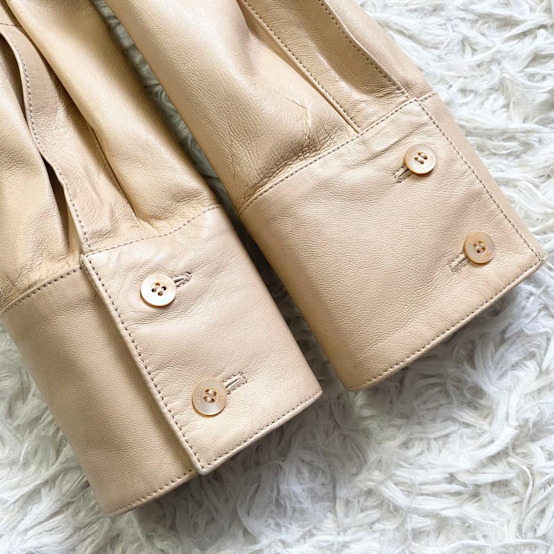 極美品■グッチ　ラムレザー　羊革　シャツ風ジャケット　羽織り　ベージュ　40