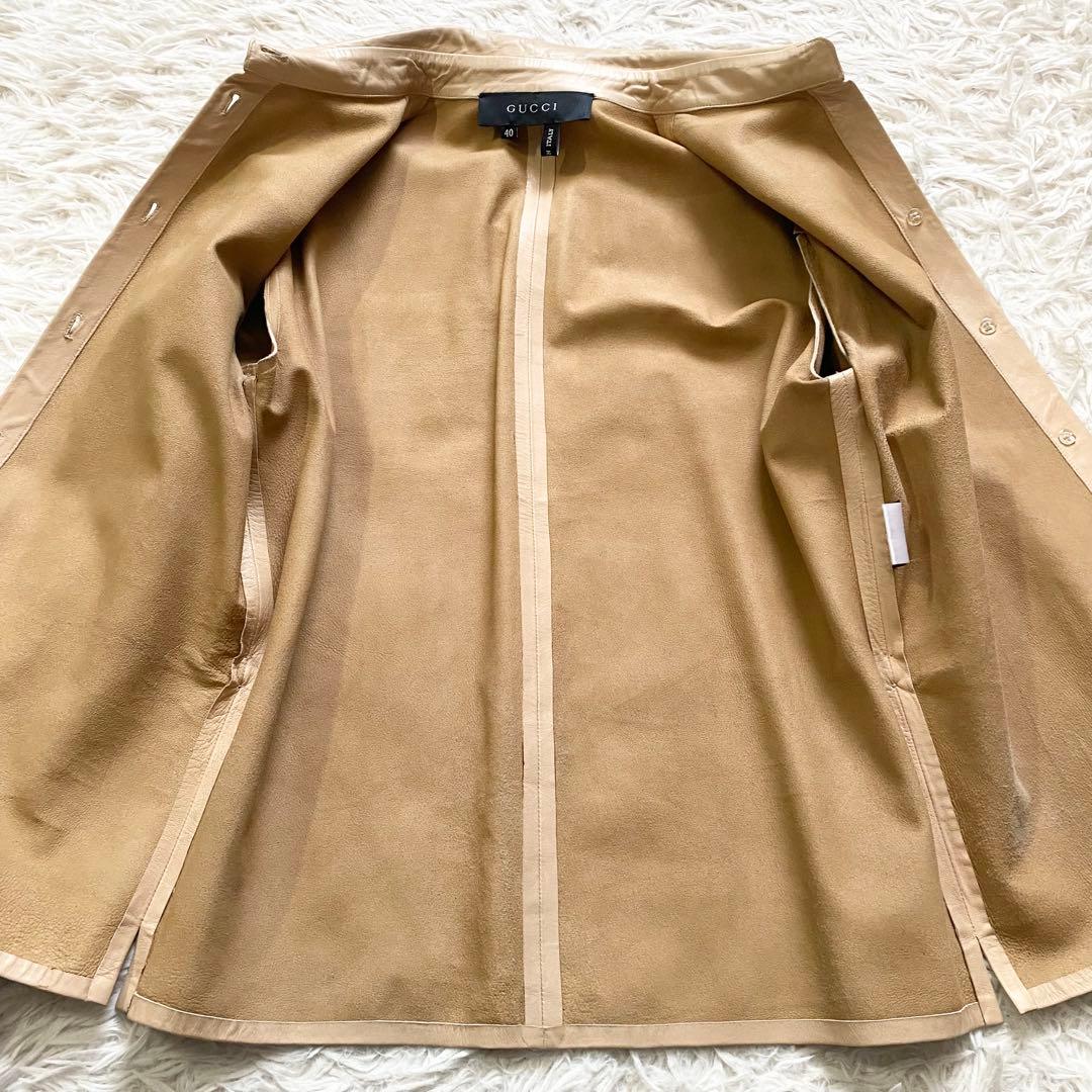 極美品■グッチ　ラムレザー　羊革　シャツ風ジャケット　羽織り　ベージュ　40