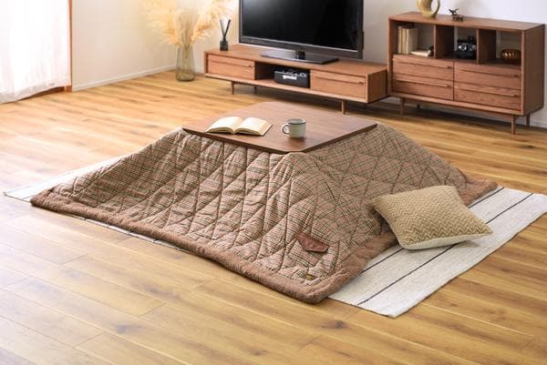 おしゃれ さらさら ポケット付き 正方形 こたつ布団 チェック柄 ベージュ