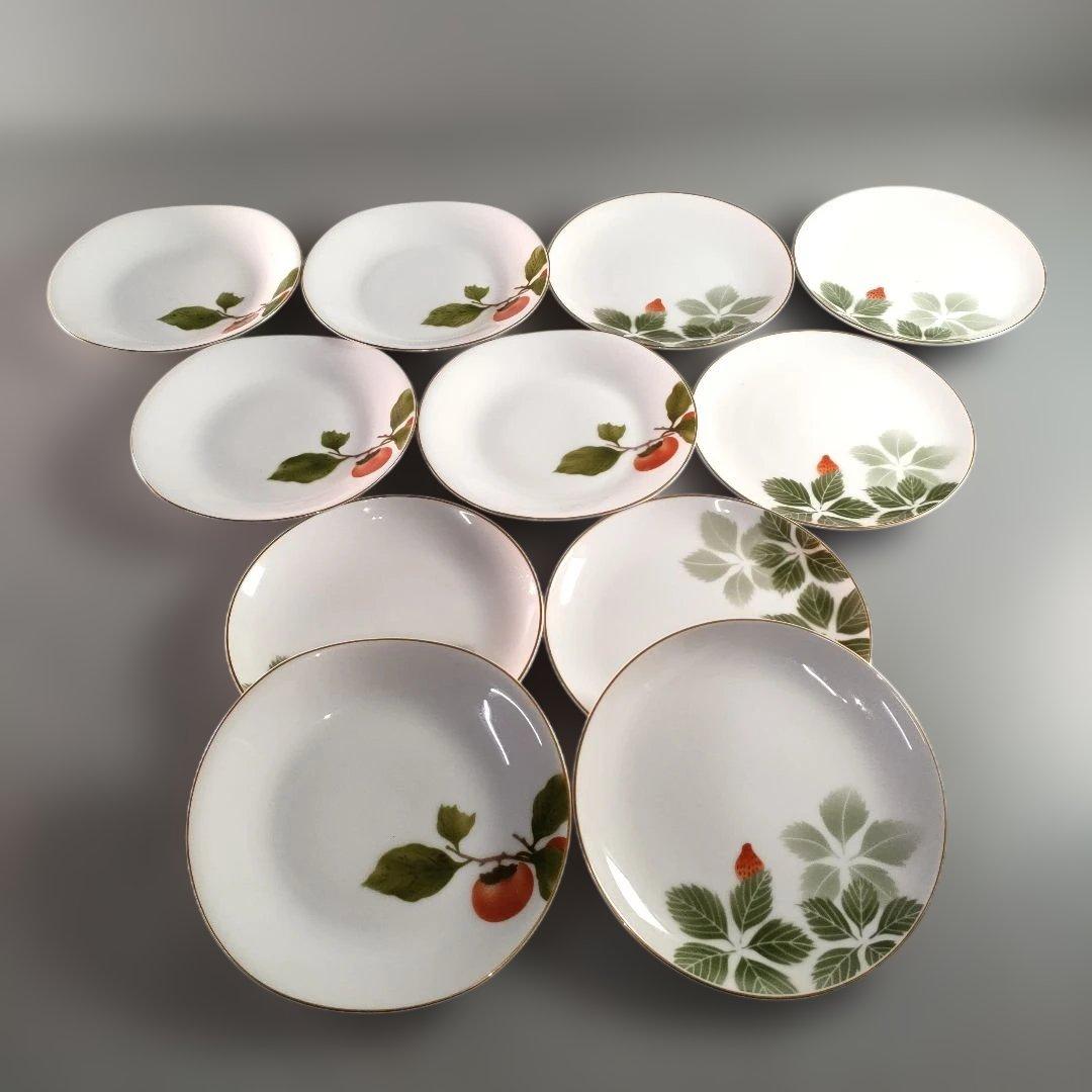 A1341-1/有田焼/深川製磁/果実文銘々皿 苺皿6客・柿皿5客/懐石道具/