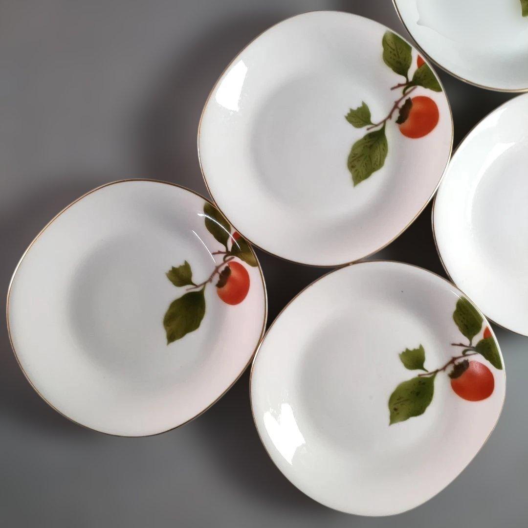 A1341-1/有田焼/深川製磁/果実文銘々皿 苺皿6客・柿皿5客/懐石道具/