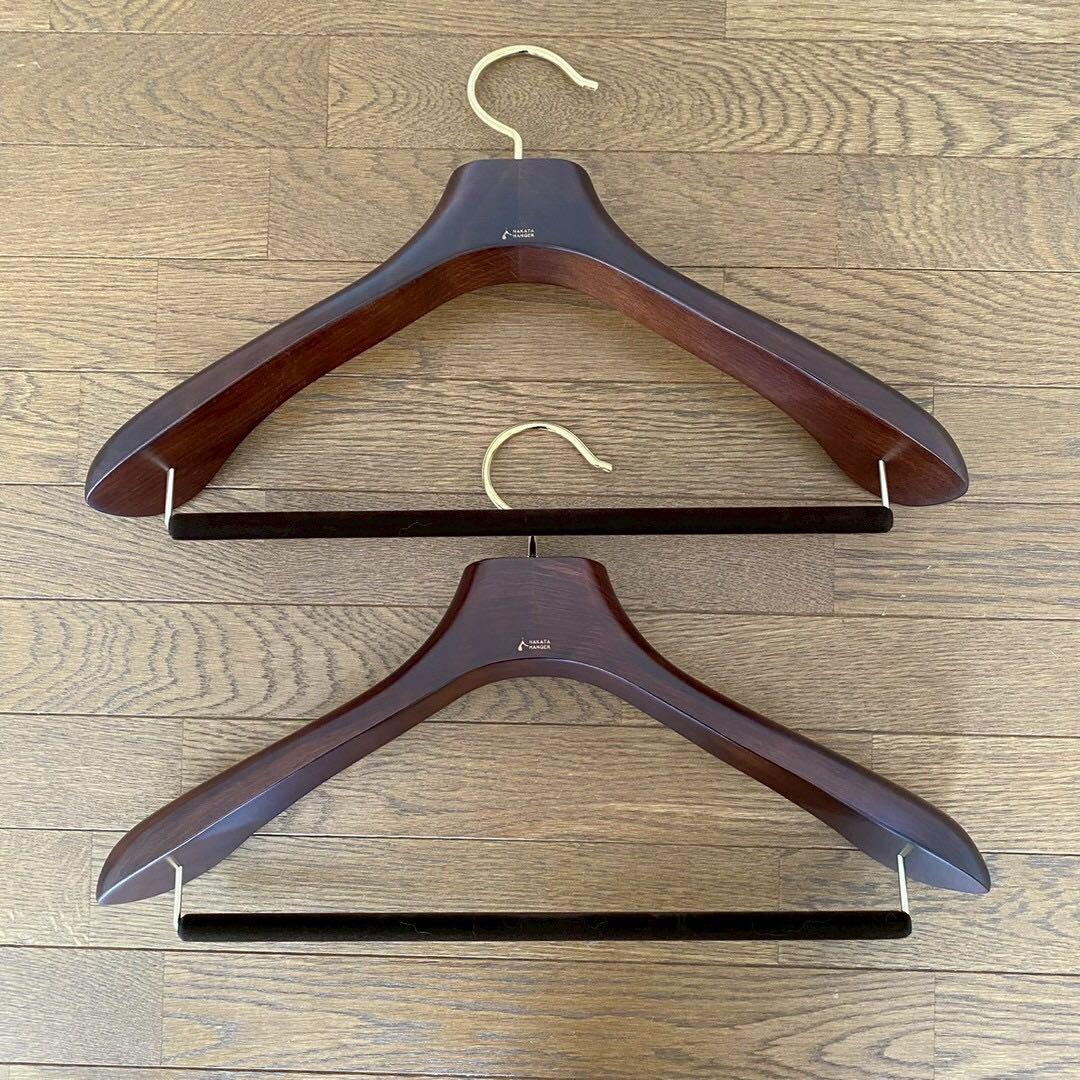 2本 ナカタハンガー AUT-05 バー付木製スーツハンガー マーズブラウン