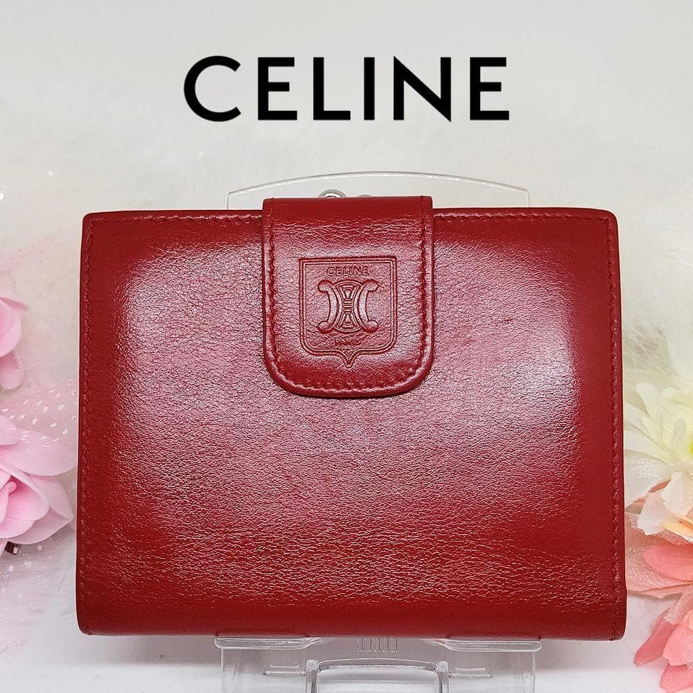 希少極美品✨オールドセリーヌ トリオンフ ロゴ 折財布 赤